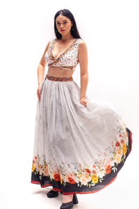 Fleur Wrap Top with Pants and Overlayer Printed Skirt Set
