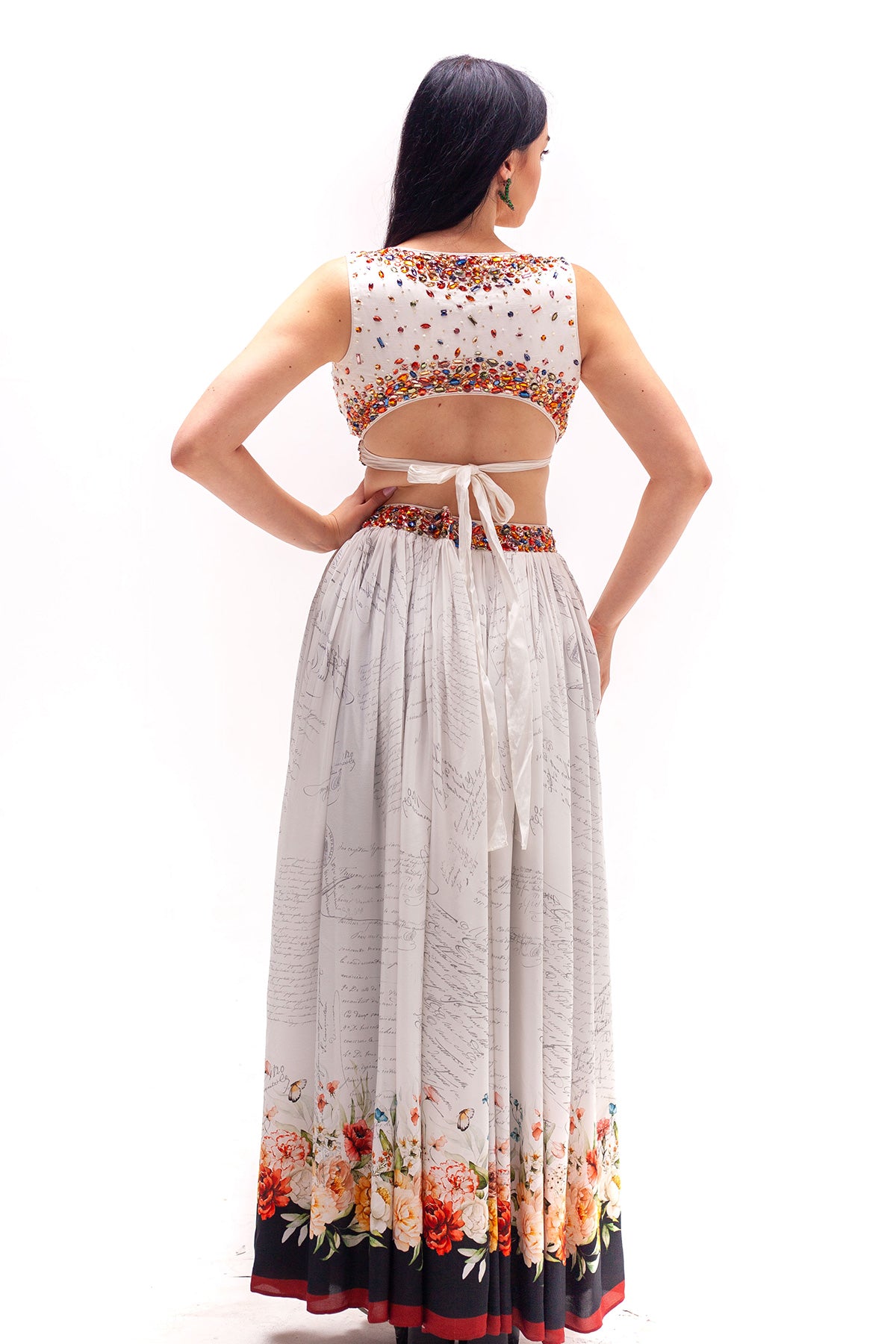 Fleur Wrap Top with Pants and Overlayer Printed Skirt Set