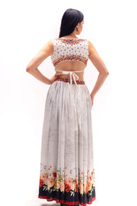 Fleur Wrap Top with Pants and Overlayer Printed Skirt Set