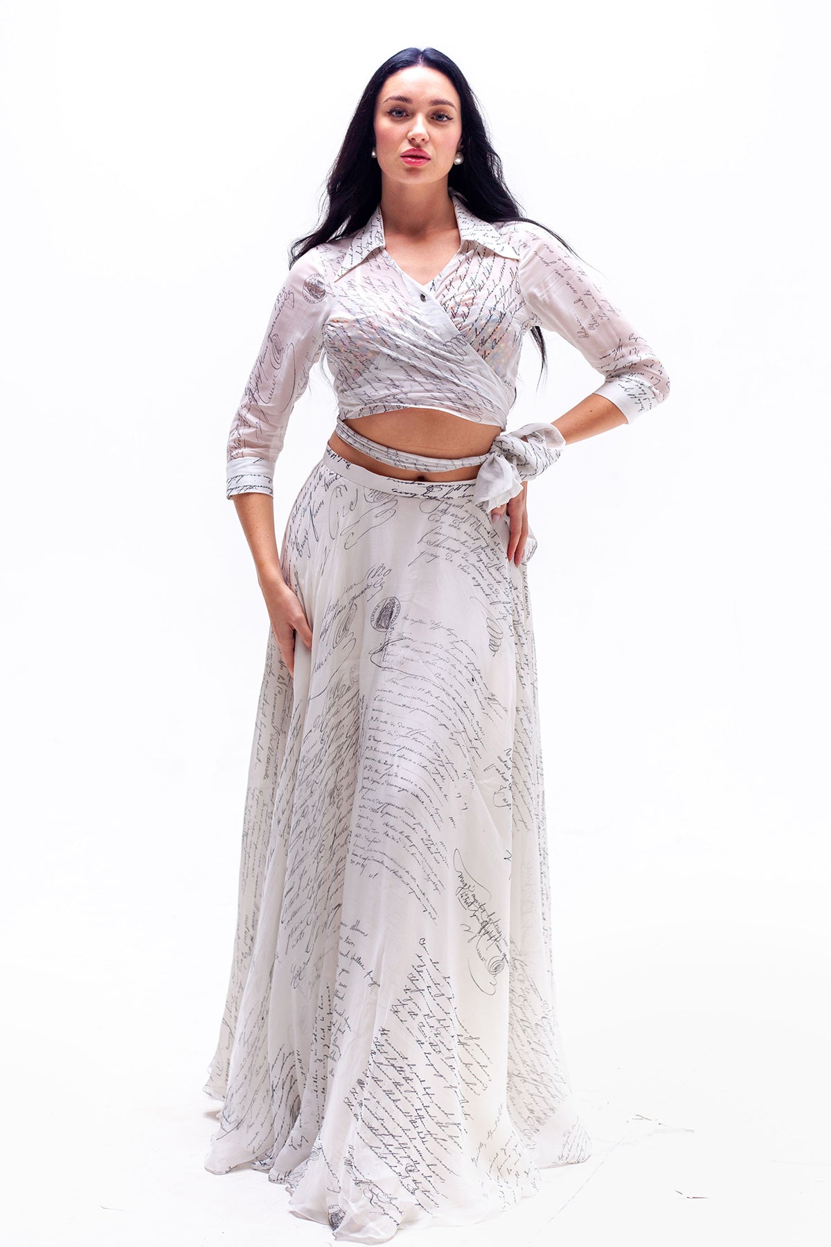 Beatrix Love Letter Print Wrap Shirt with Skirt
