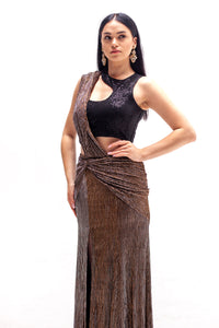 Dianna Concept Sari with Slit and Cut out Black Blouse