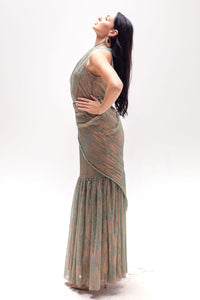 Neela Blue Metallic Saree Gown (belt Not Included)