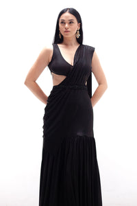 Lara Black Cut out Saree Gown (belt Not Included)