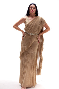 Sona Gold Ruffle Saree Gown (belt Not Included)