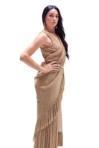Sona Gold Ruffle Saree Gown (belt Not Included)