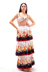 Arabella Beaded Crop Top with Tiered Skirt