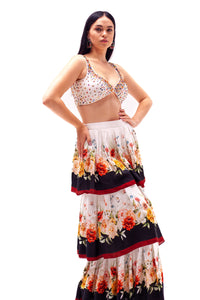 Arabella Beaded Crop Top with Tiered Skirt