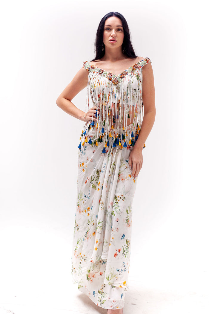 Emma Crop Top Skirt Set with Corded Tassels