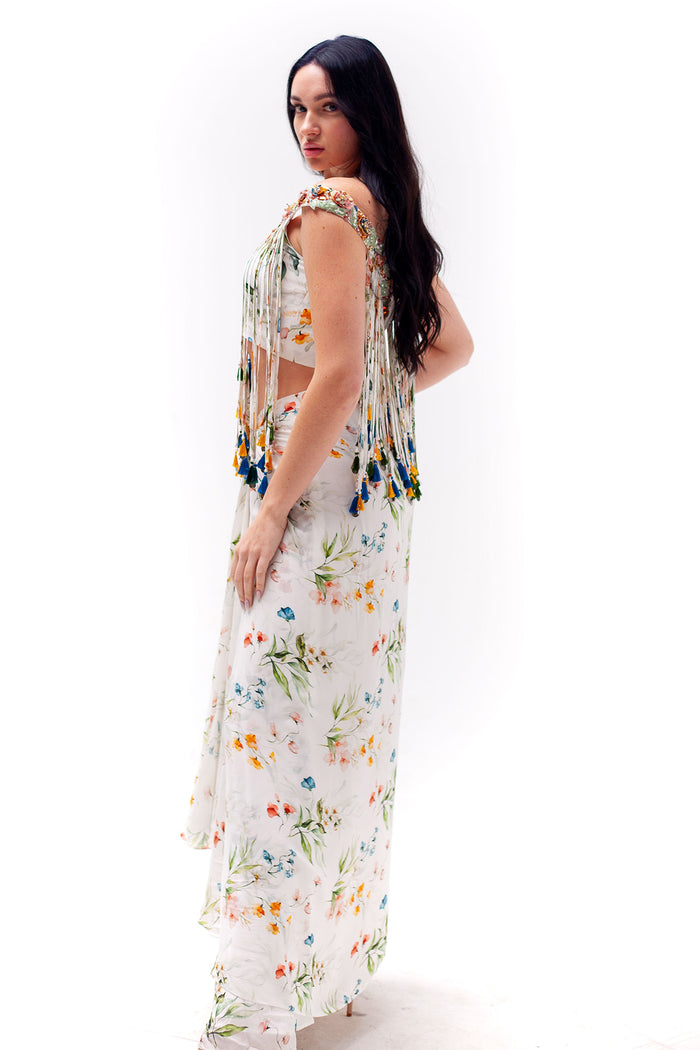 Emma Crop Top Skirt Set with Corded Tassels