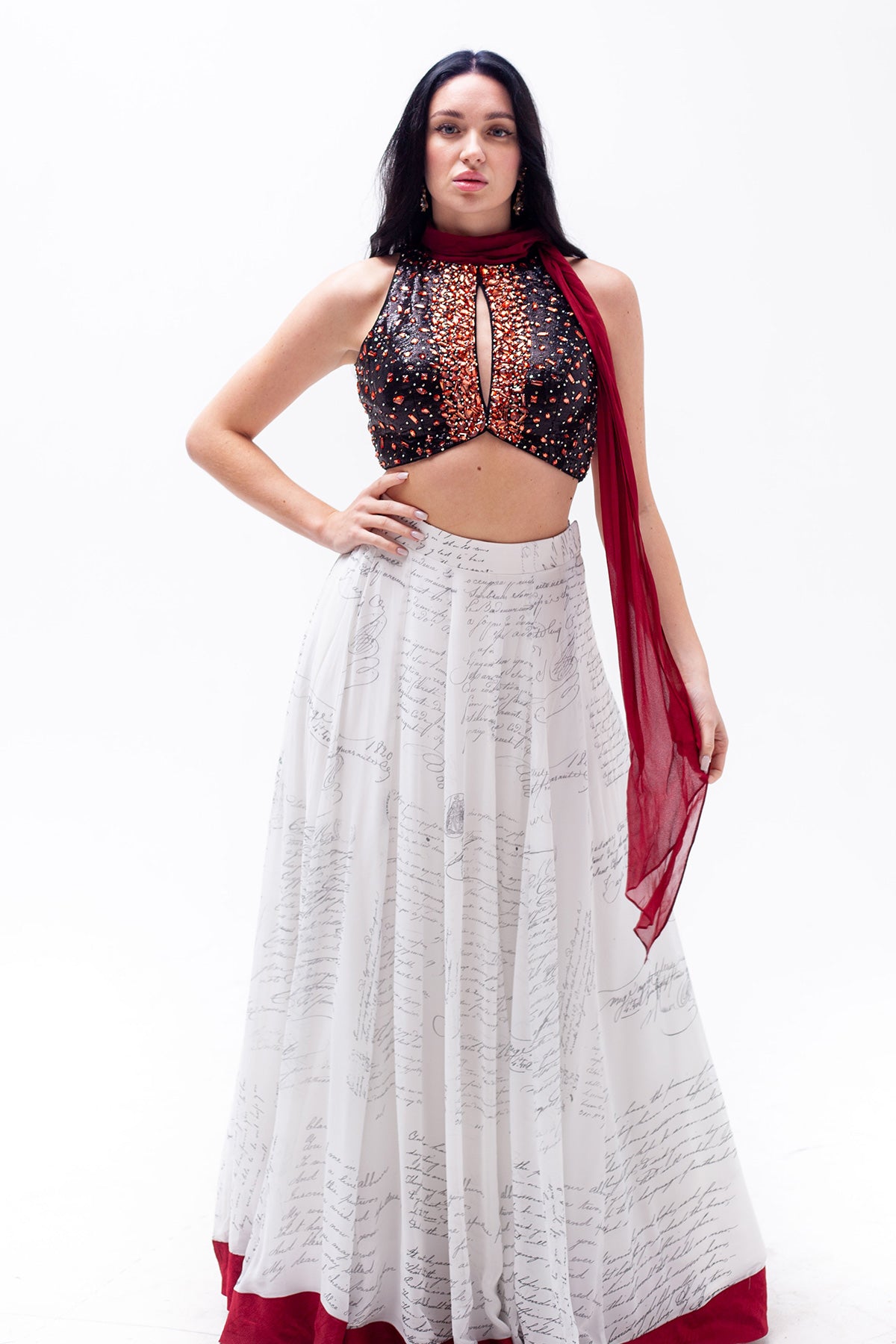 Anna Crop Top Skirt Set with Scarf Tie