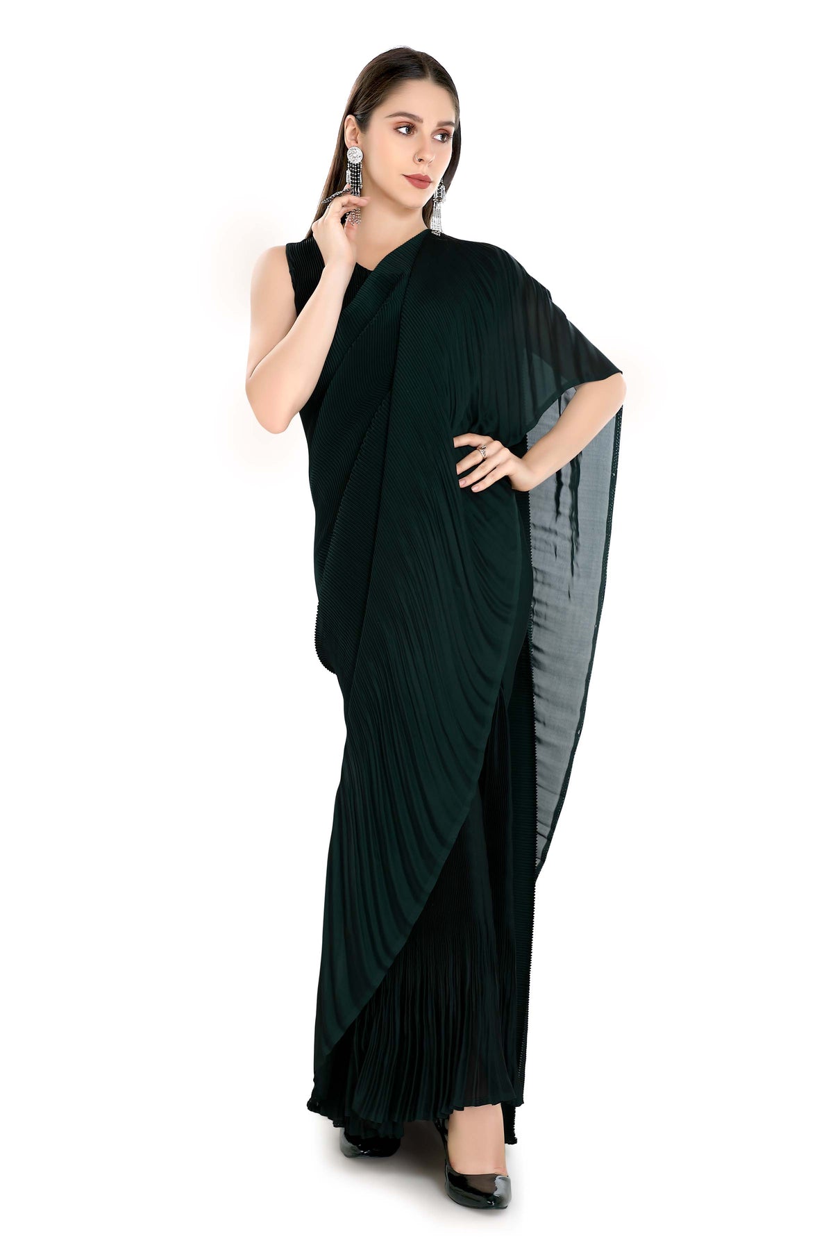 Crushed Satin Gown Sari