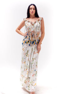 Emma Crop Top Skirt Set with Corded Tassels