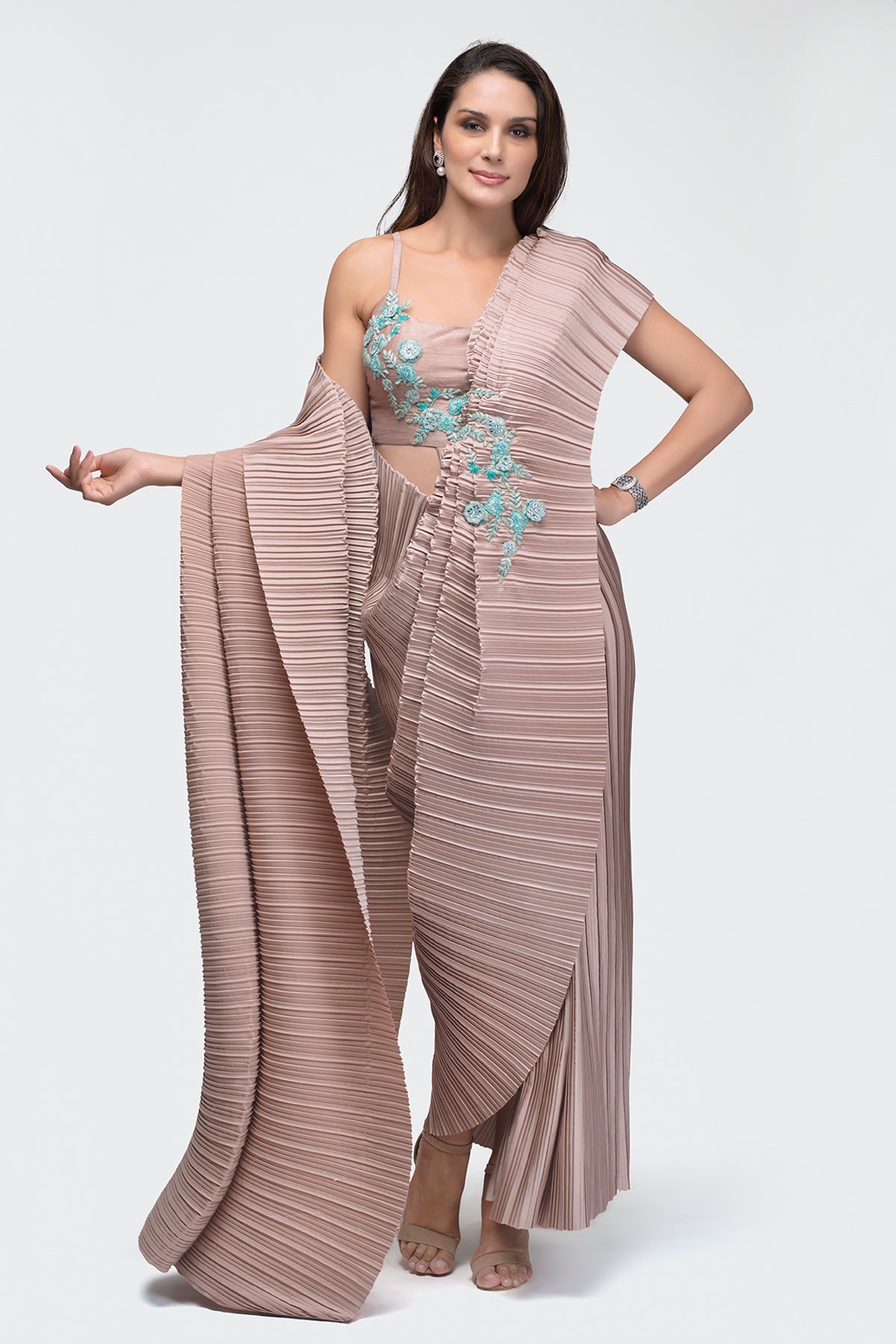 Pleated Stitched Chudidar Sari