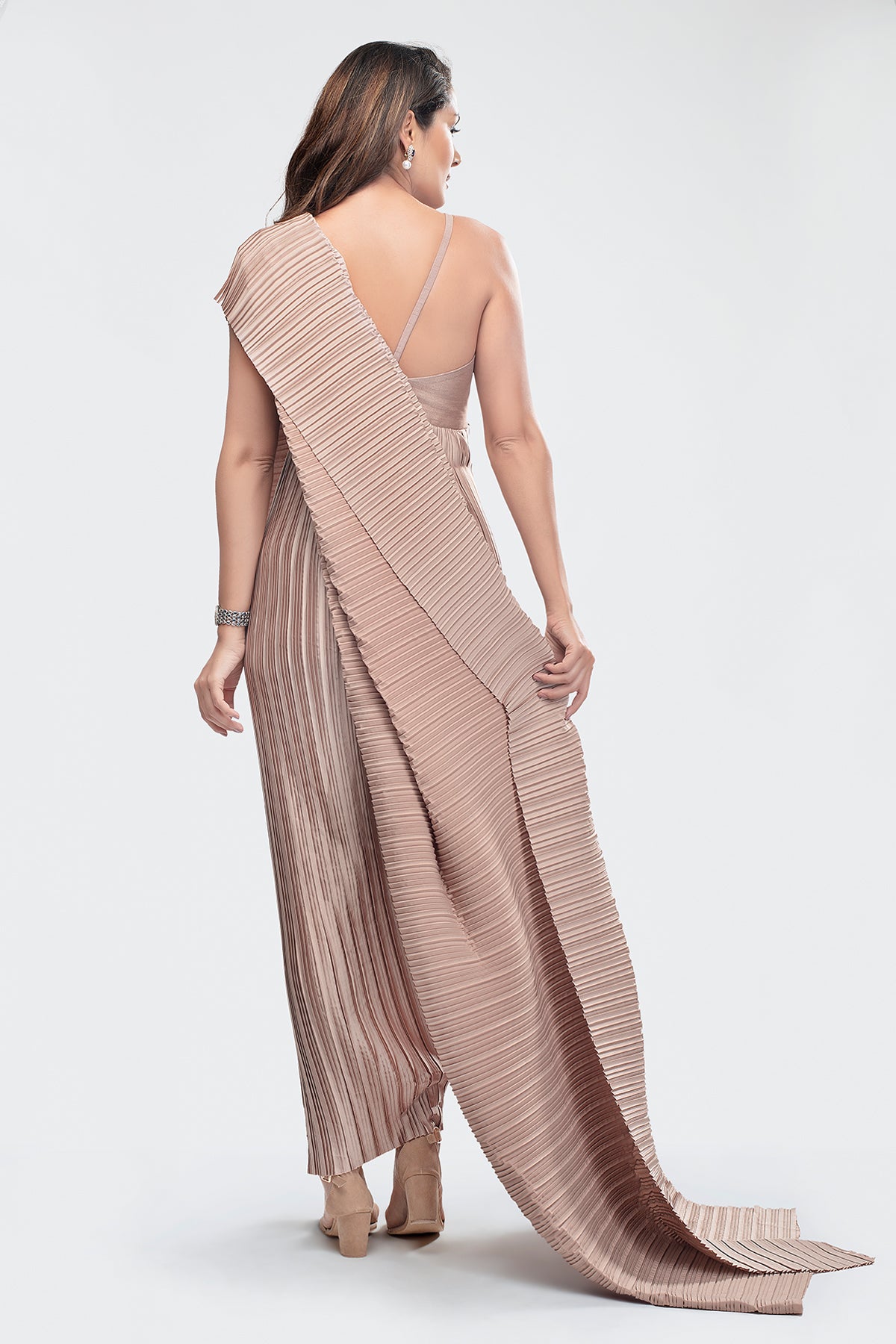 Pleated Stitched Chudidar Sari