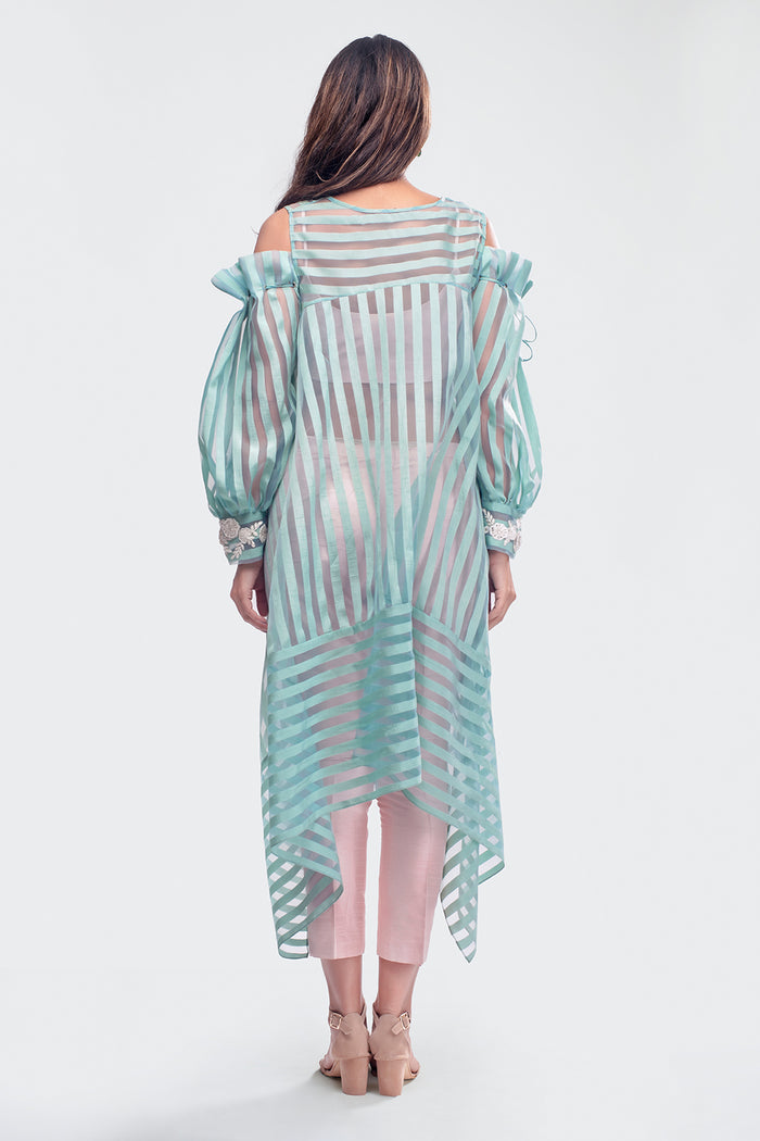 Assymetric Tunic with Crop Top and Pants