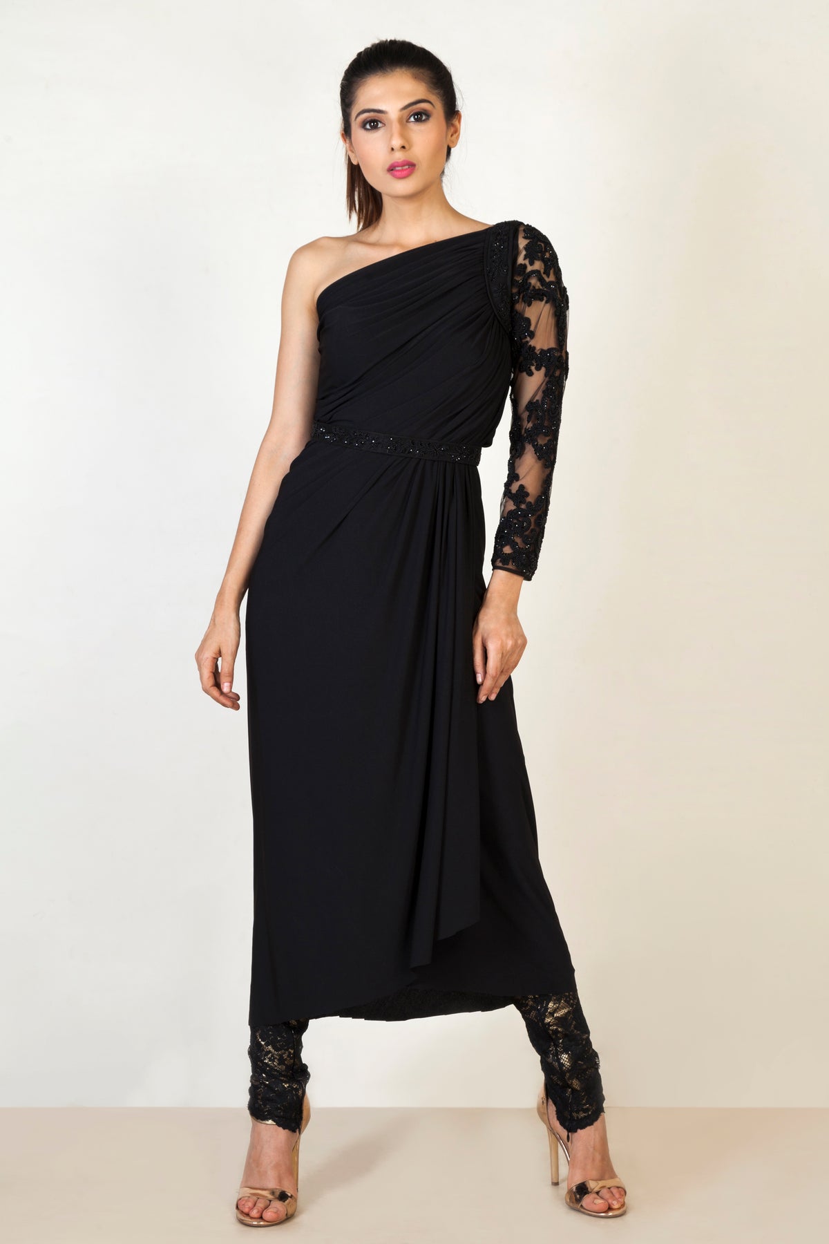 Sapna Black One Shoulder Drape