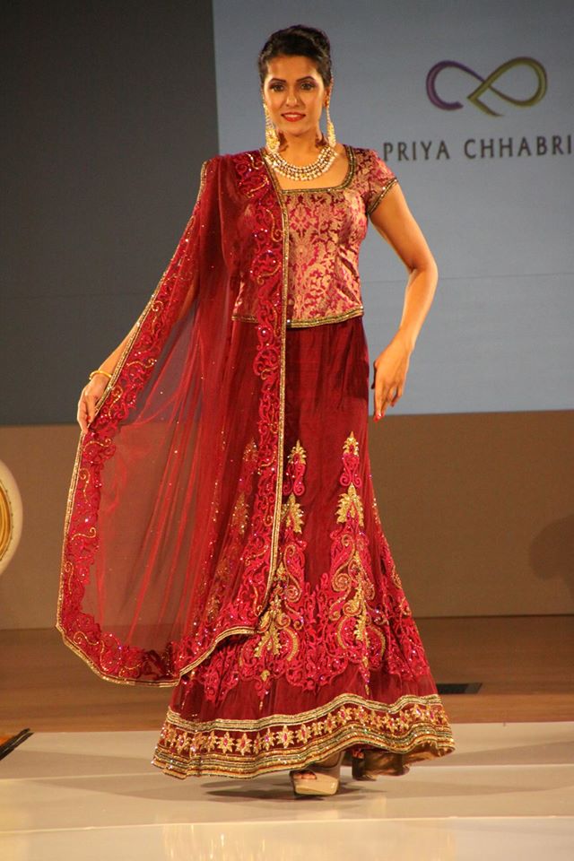 Sona Wine Crystal Work Lehenga