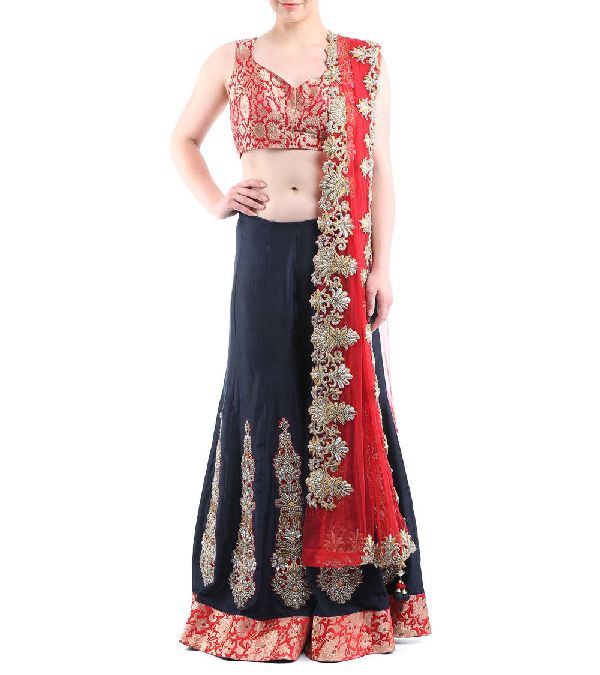Amrita Navy Blue Sharara with Crop Top Set