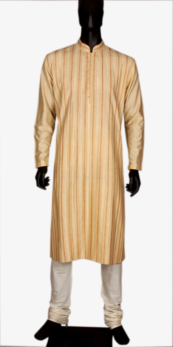 Beige Pintucks and Threadwork Kurta