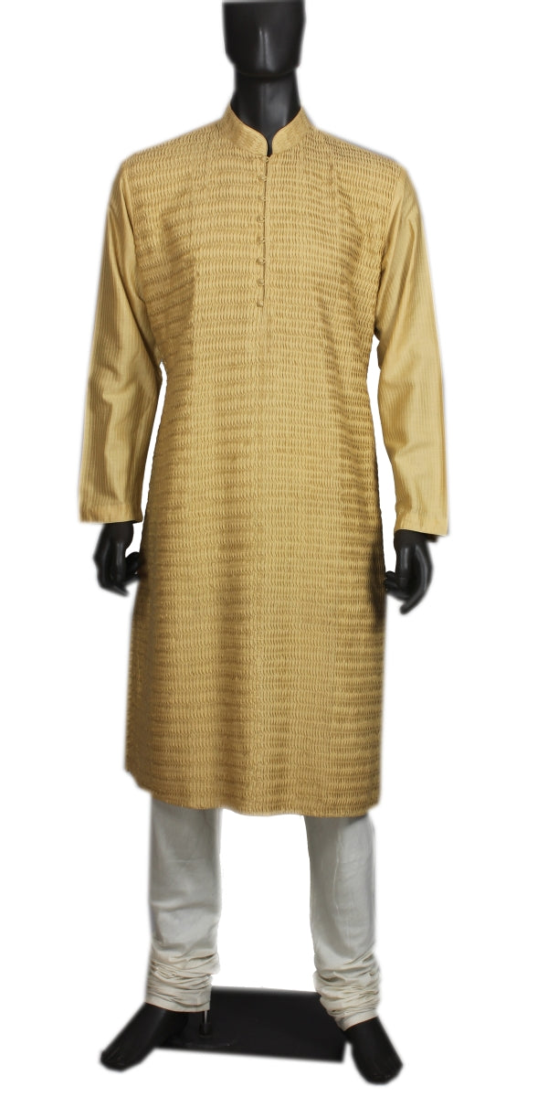 Beige Pleated Kurta
