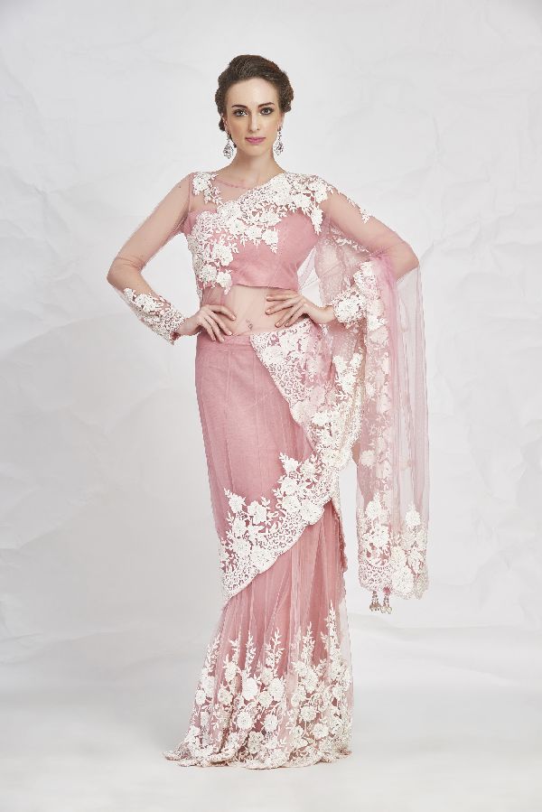 Rose Pink Two Part Lehenga Sari