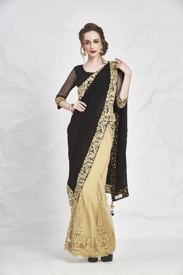 Black and Beige Lehenga Sari
