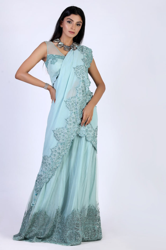Neela Lehenga Sari