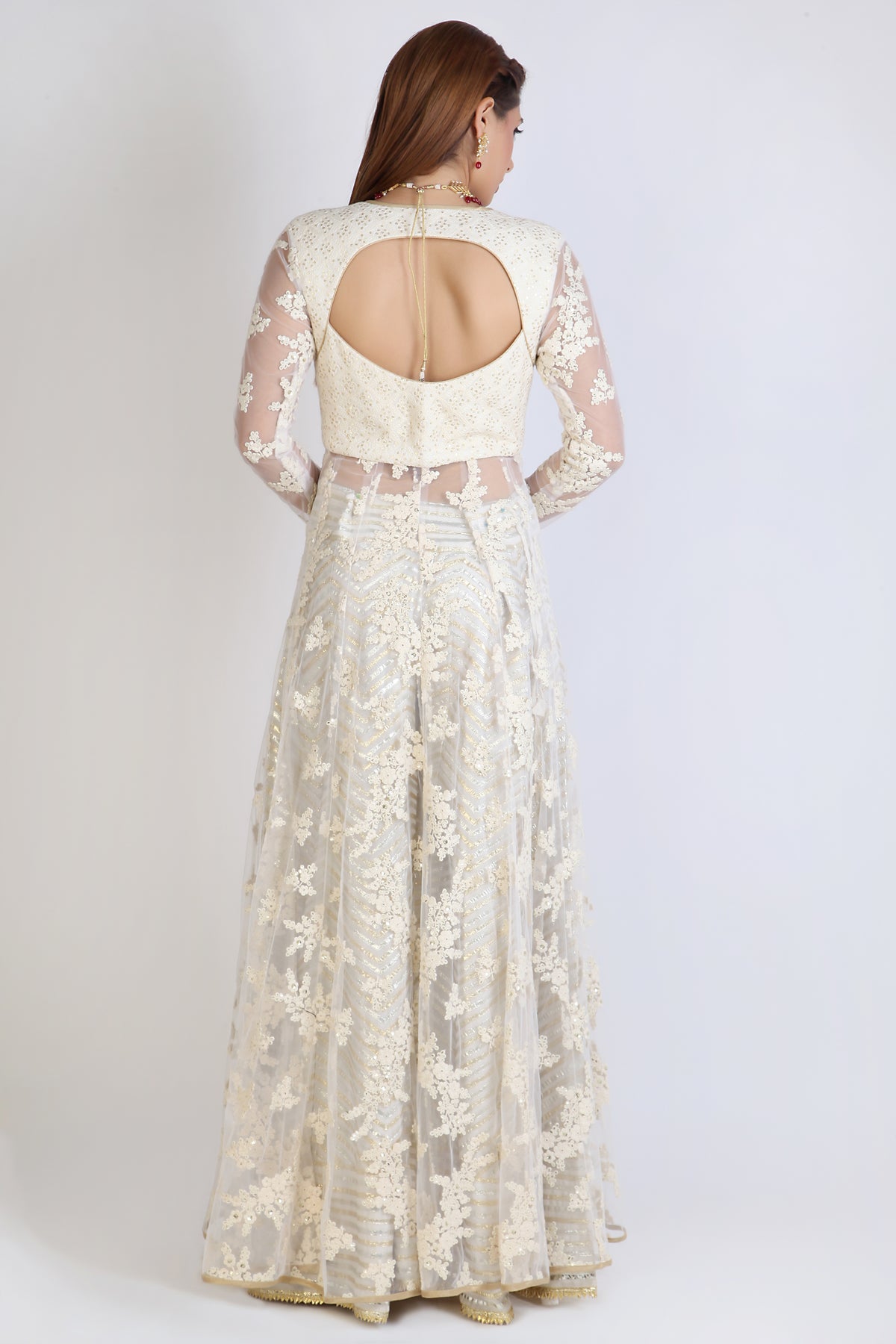 Ivory sheer jacket anarkali with Sharara