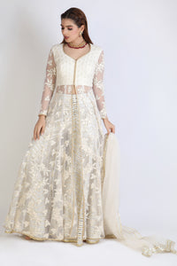 Ivory sheer jacket anarkali with Sharara