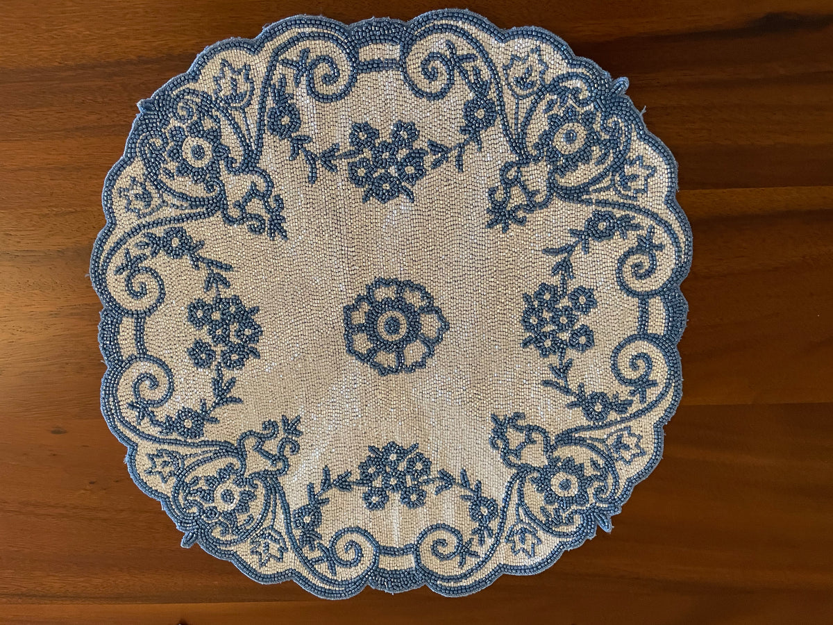 Blue and White Beaded Placemat