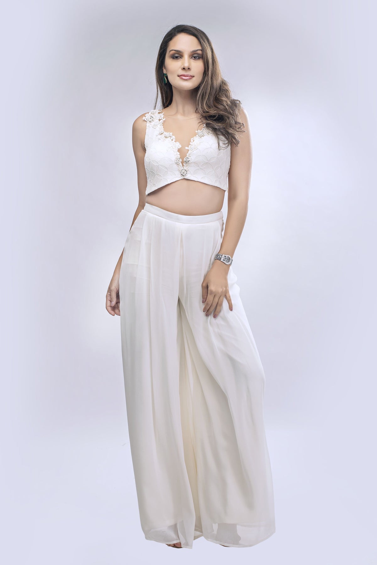 Ivory Crop Top + Pallazo Set