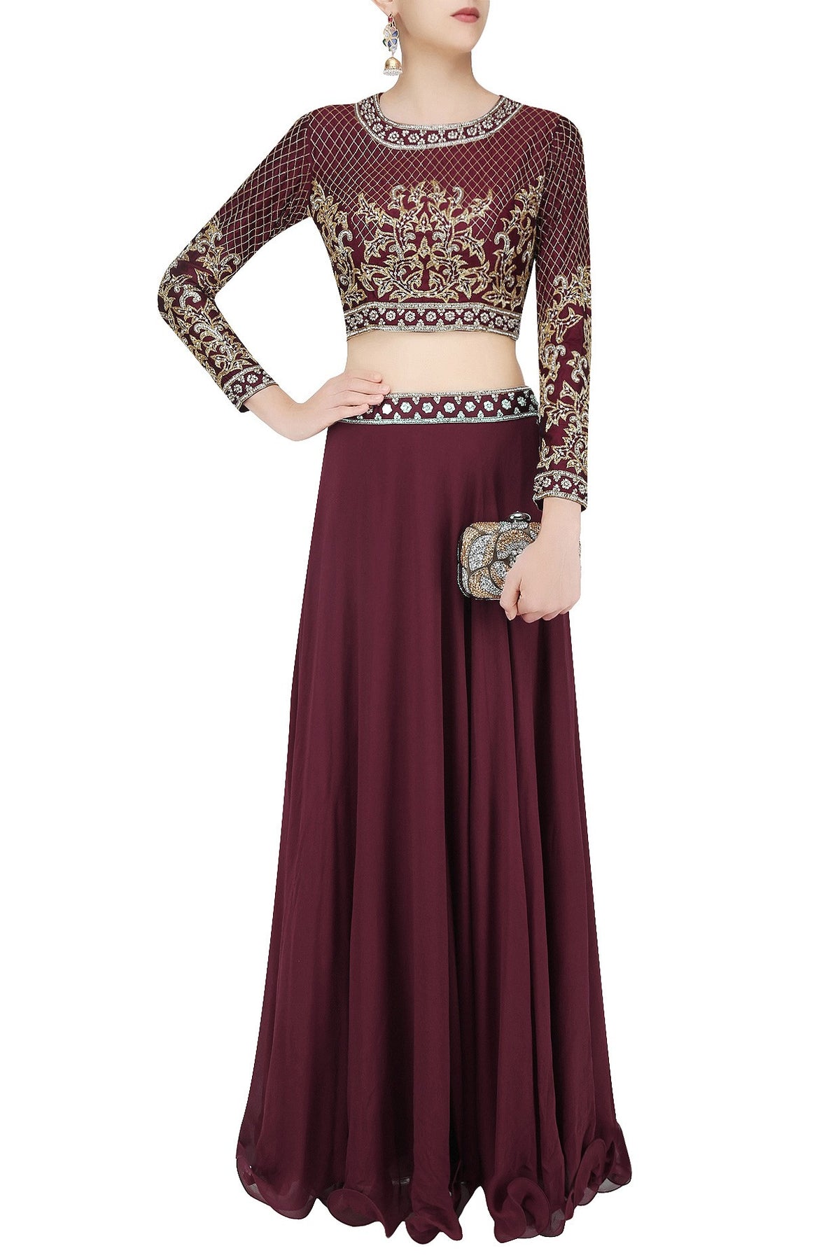 Rosa Deep Maroon Crop Top Skirt