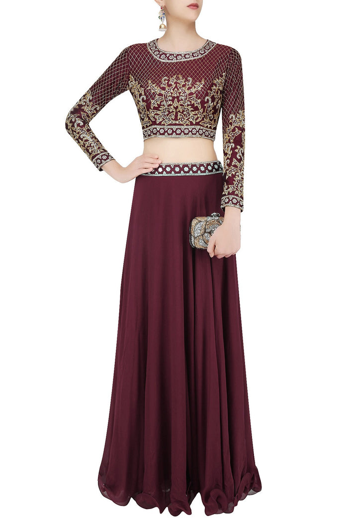 Rosa Deep Maroon Crop Top Skirt