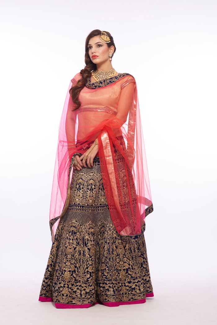 Charisma Navy Blue Velvet Lehenga