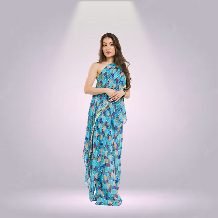One Shoulder Tunic with Pants Coord Set