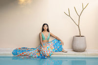 Beaded Crop Top with Tiered Skirt and Sheer Net Cape