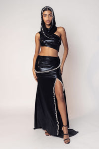 THE MAYA HOODED DRAPED CROP WITH A SLIT SKIRT-RTS