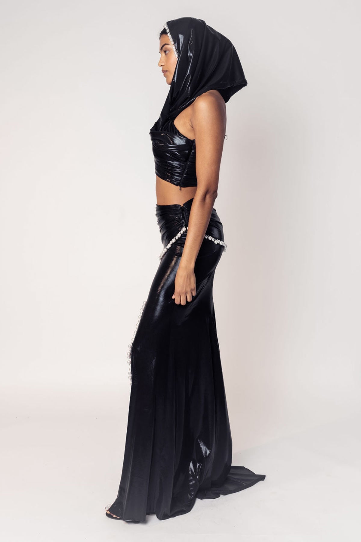 THE MAYA HOODED DRAPED CROP WITH A SLIT SKIRT-RTS