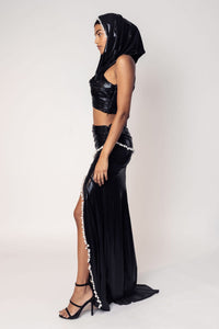 THE MAYA HOODED DRAPED CROP WITH A SLIT SKIRT-RTS