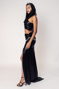 THE MAYA HOODED DRAPED CROP WITH A SLIT SKIRT-RTS