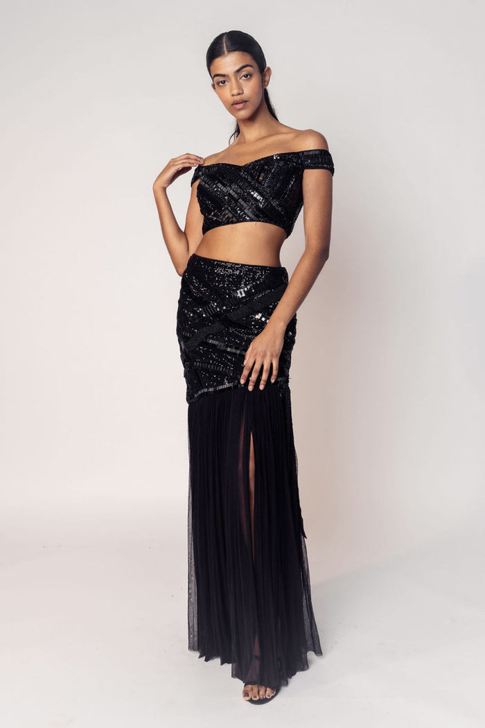 THE DIANA OFF SHOULDER TOP WITH A BEADED SKIRT