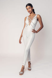 THE ZEENAT CRYSTAL JUMPSUIT WITH AN OVERLAYER SKIRT