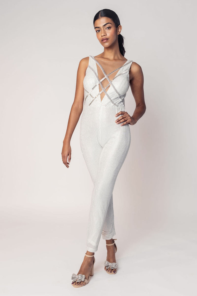 THE ZEENAT CRYSTAL JUMPSUIT WITH AN OVERLAYER SKIRT