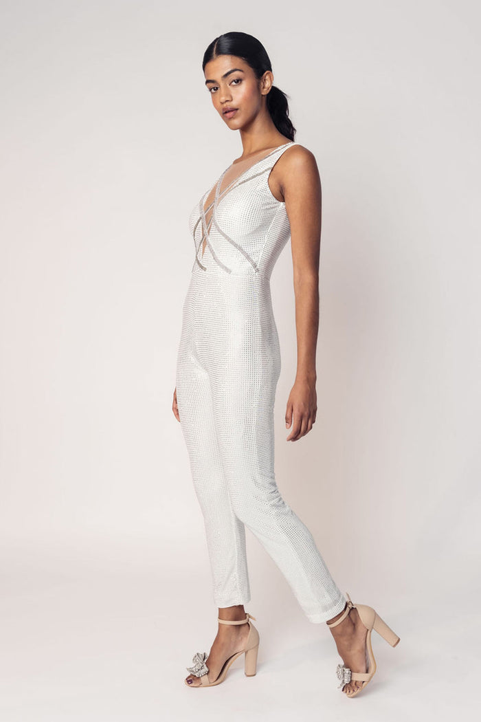 THE ZEENAT CRYSTAL JUMPSUIT WITH AN OVERLAYER SKIRT