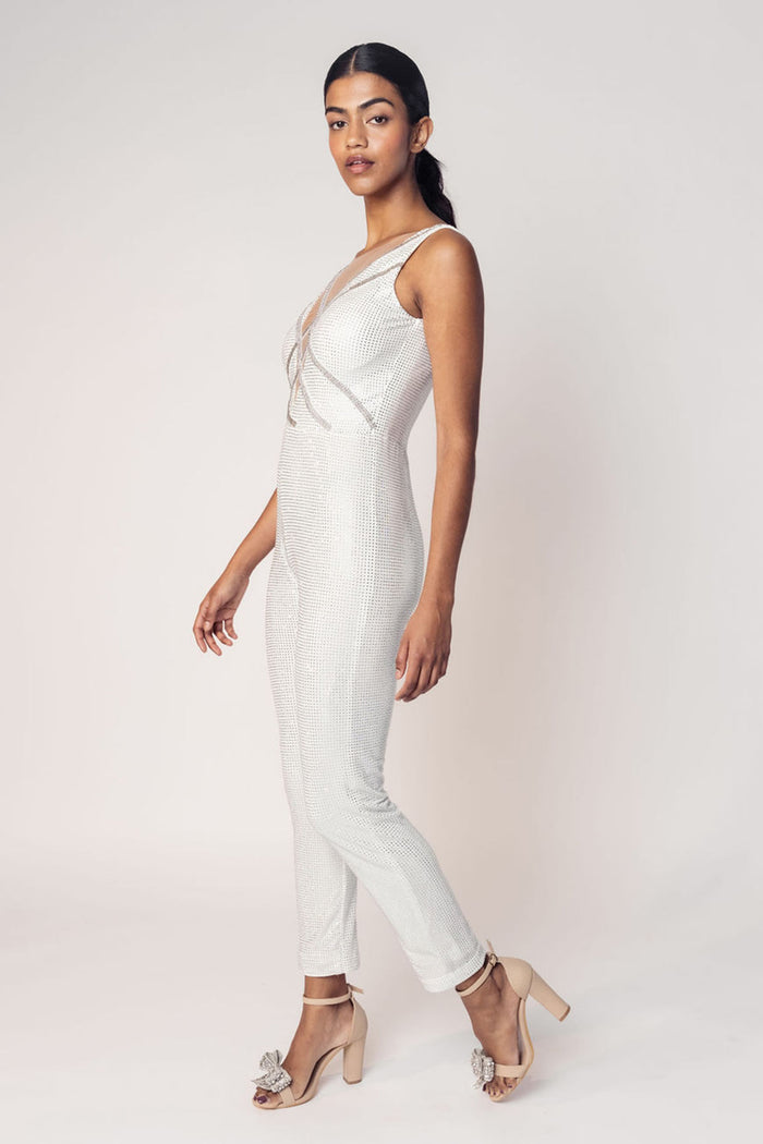 THE ZEENAT CRYSTAL JUMPSUIT WITH AN OVERLAYER SKIRT