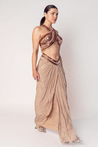 THE CHER HALTER BEADED TOP WITH A DRAPED CRYSTAL SKIRT