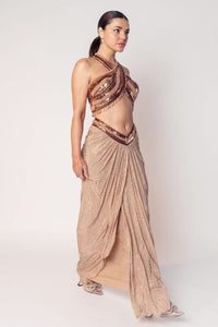 THE CHER HALTER BEADED TOP WITH A DRAPED CRYSTAL SKIRT-RTS