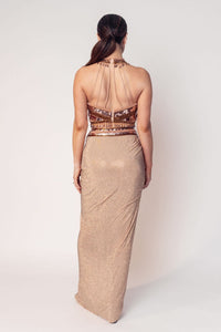 THE CHER HALTER BEADED TOP WITH A DRAPED CRYSTAL SKIRT-RTS