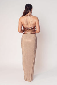 THE CHER HALTER BEADED TOP WITH A DRAPED CRYSTAL SKIRT-RTS