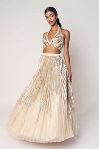 THE MARILYN HALTER BEADED TOP WITH A FOIL PLEATED SKIRT